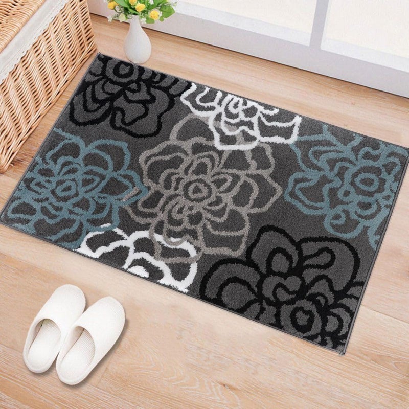 Rugshop Contemporary Modern Floral Abstract Flowers Easy Maintenance for Home Office, Living Room, Bedroom, Kitchen Soft Area Rug 2' x 3' Gray - Image 1